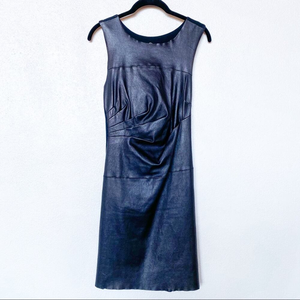 Poleci Leather Panel Ruched Front Dress Size 4